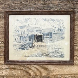 Vintage Framed Signed Etched Drawing